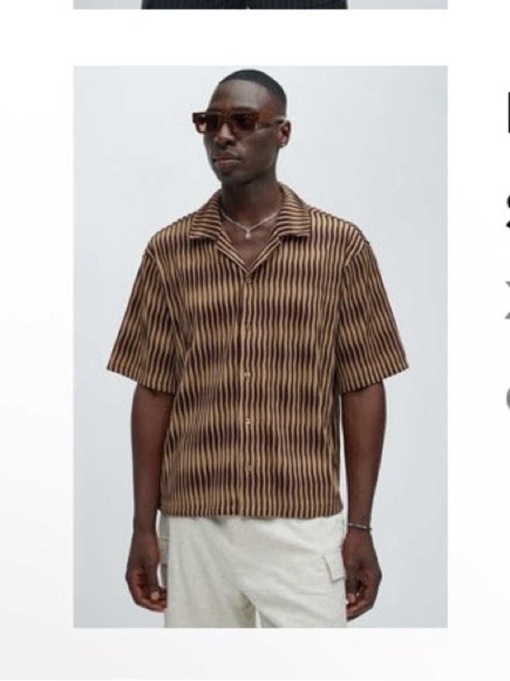 Fashion Nova Brown and Black Striped Short-Sleeve Button Shirt